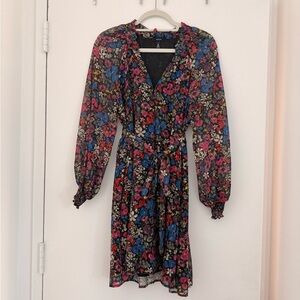 Aqua Multicolor Floral Long Sleeve Dress